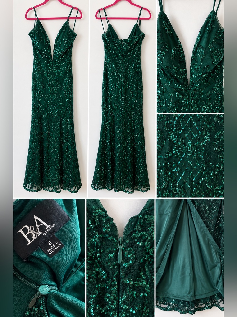 Emerald Sequin V-Neck Evening Gown